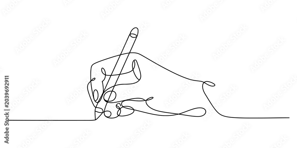 Obraz premium Continuous single line drawing of a hand holding a pencil