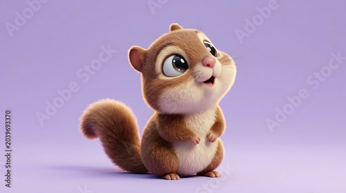 Sweet little squirrel looking up with hope on purple background character art