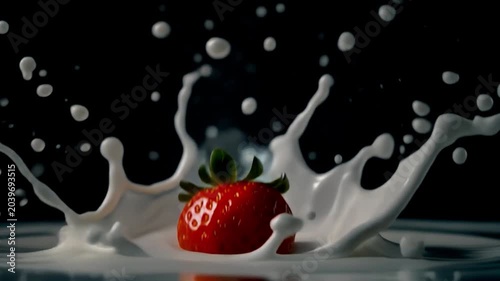 4K 1000fps Food Commercial Footage of Ripe Fruit Breaking Liquid Dairy Surface Tension