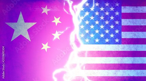 China vs USA Flags Conflict Concept Background ( Lightning )