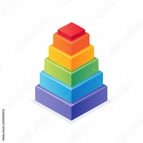 Colorful Layered Cube Pyramid Stack Progression Concept with Rainbow Hues