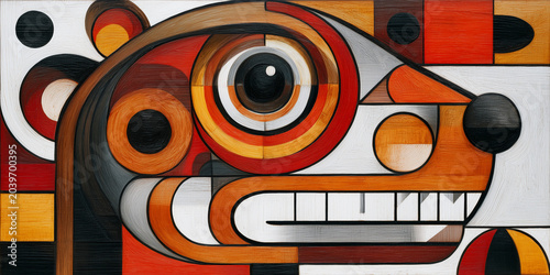 The Geometry of Creatures: Eyes, Fruit, Teeth, and Timber in Modernist Form, ai generated.