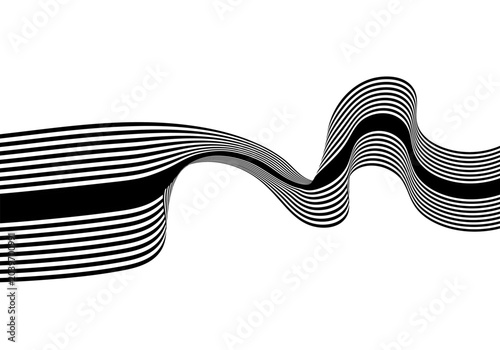 Geometric black and white wave with curved contrasting lines for modern graphic design. Eps 10