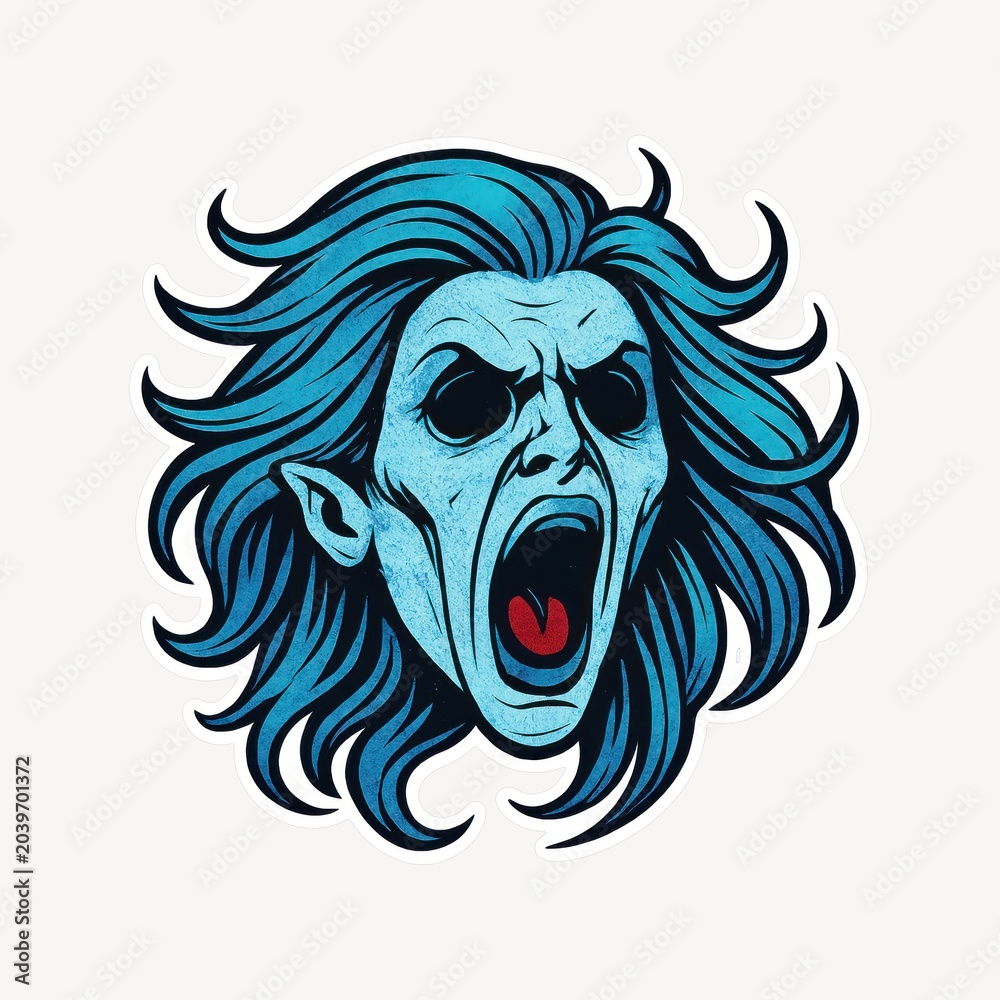 Fototapeta premium Blue screaming vampire head illustration.