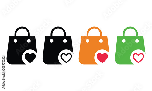 Fotografija Four shopping bags with heart cutouts in black orange and green colors