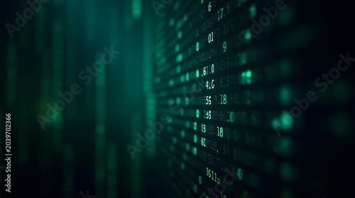 Abstract Digital Background Featuring Binary Data Flow in Green Light with Matrix Design