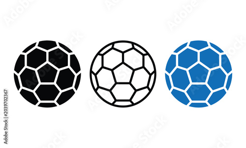 Three soccer balls with different color patterns