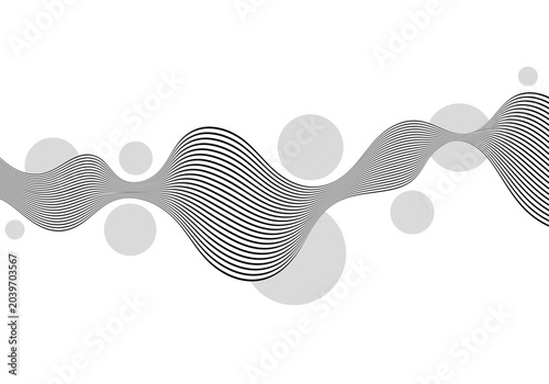 Elegant black and white wave with translucent gray circles creating a light abstract background. Eps 10