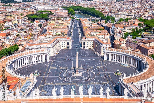Aerial view of St. Peter’s Square and Via della Conciliazione from Vatican City, Rome travel destination concept with copy space
