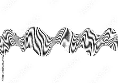 Elegant black and white wave as a horizontal ribbon with parallel lines for modern design. Eps 10