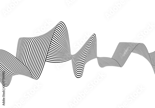 Decorative black and white wave for visualizing concepts of technology, energy, or information flow. Eps 10