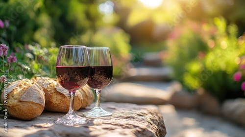 Head on shot Bread and wine communion cup in outdoor shot. Outdoor communion service.