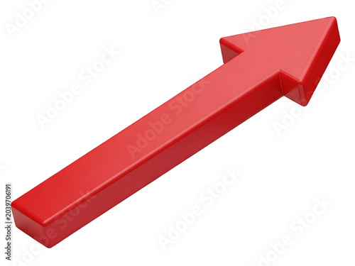 Upward trending red 3D arrow pointing right on transparent background isolated cutout