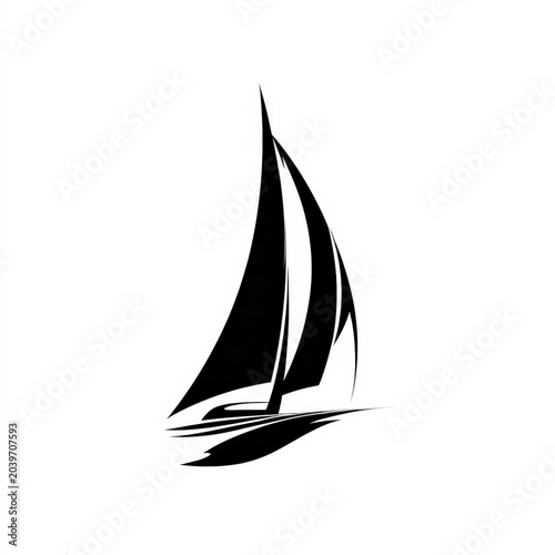Stylized silhouette of a sailboat with billowing sails, representing adventure, freedom, and nautical themes in design and art, Perfect for marine-related projects or compositions,