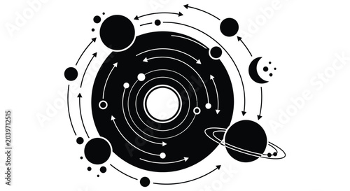 Obraz na plátně Abstract depiction of a planetary system with orbiting celestial bodies