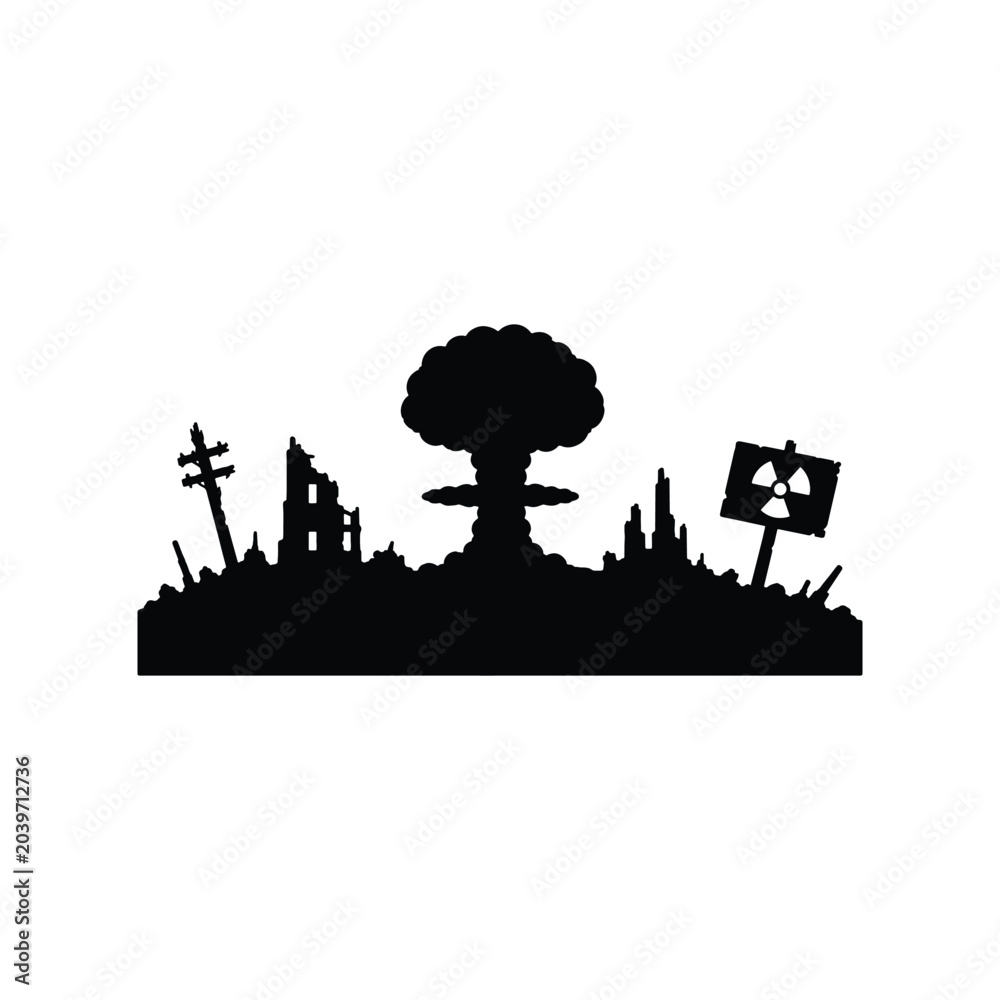 Obraz premium Nuclear wasteland post apocalyptic survival world silhouette icon