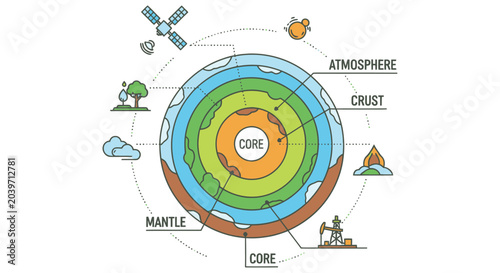 Canvastavla Diagram illustrating earth s layers atmosphere and related phenomena