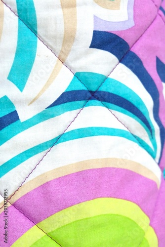 Colorful Quilted Fabric with Geometric Pattern