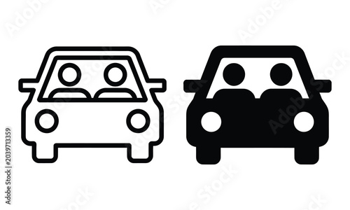 Принти на полотні Black and white carpool icon with two vehicles and passengers