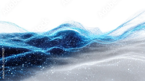 Abstract Flowing Waves of Glitter: A mesmerizing abstract visualization depicts flowing waves composed of shimmering blue and white glitter particles.