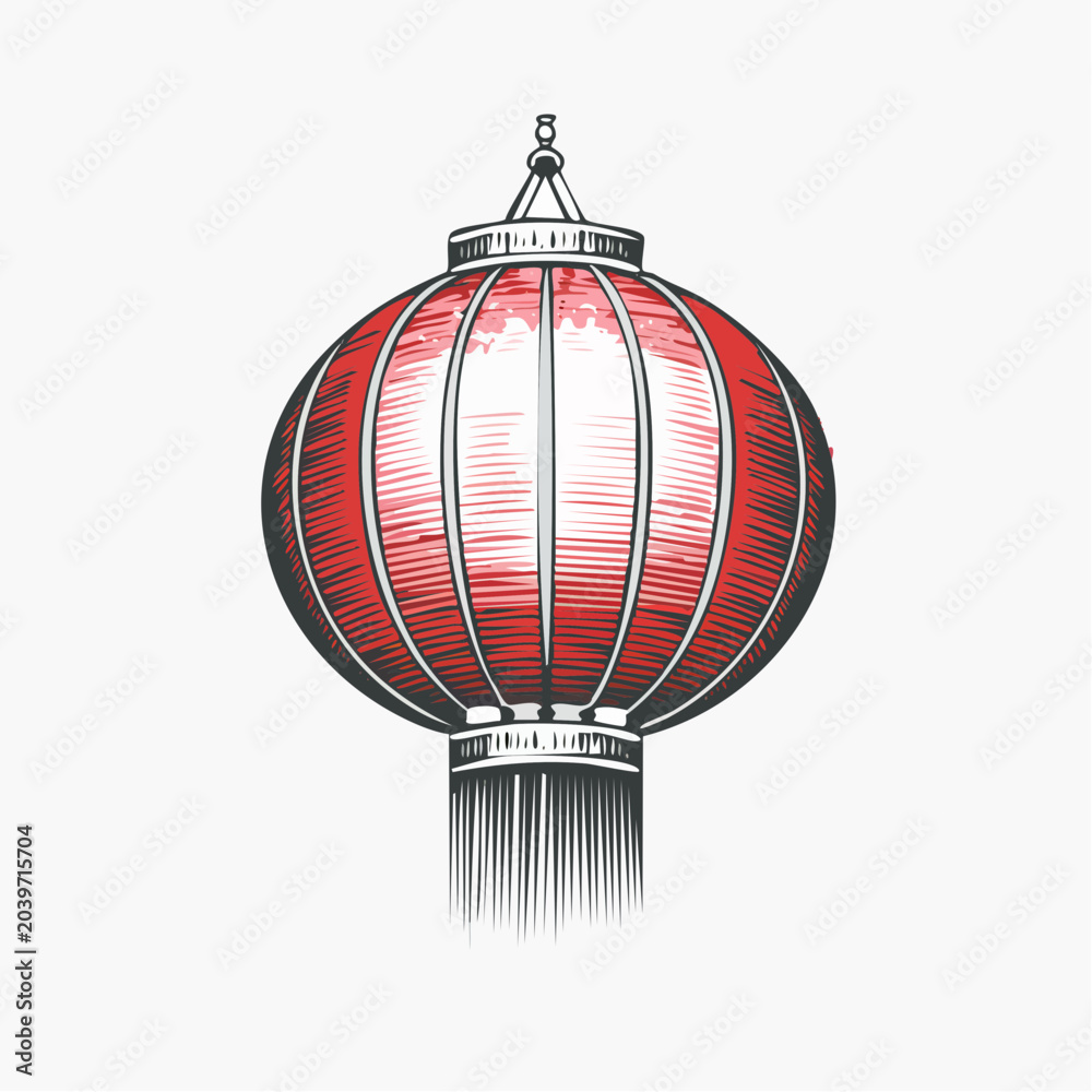 Fototapeta premium Lanterne chinoise traditionnelle rouge en illustration