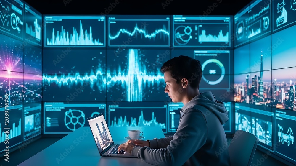 Fototapeta premium Business professional analyzing stock market data on computer.