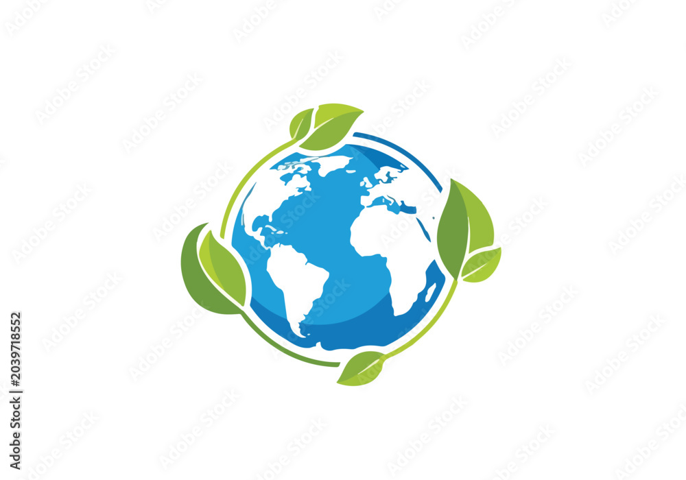 Fototapeta premium Earth surrounded by green leaves, symbolizing eco-friendly and sustainable environment