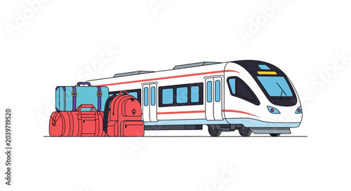 Photos Modern Train with Luggage - Travel and Journey Concept