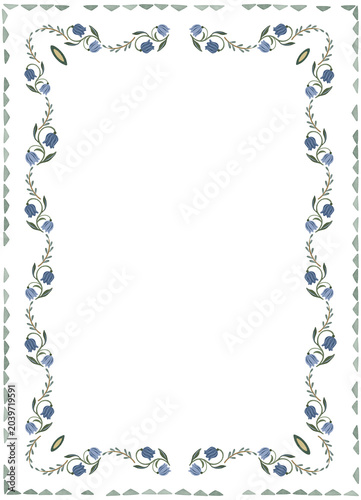 Fotografie Dusty Blue Floral Decorative Frame | Hand Painted Botanical Border Illustration