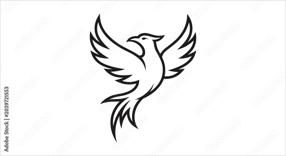 Fototapeta premium Elegant Phoenix Bird Silhouette Emblem Design.