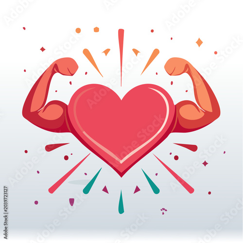 Strong Heart Icon with Flexing Biceps
