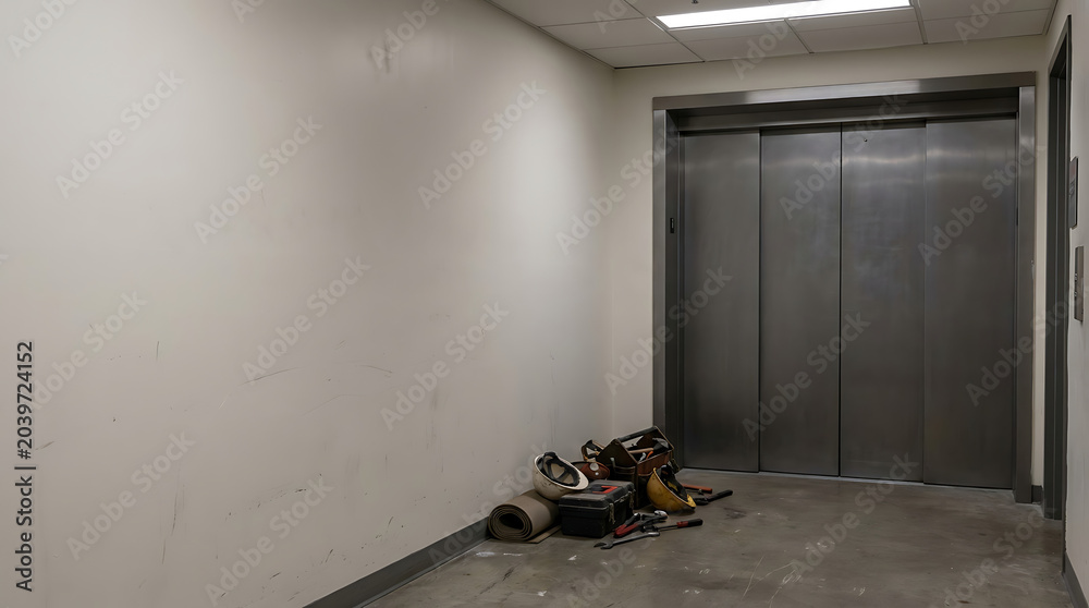 Fototapeta premium Elevator doors out of service isolated on a clean white background