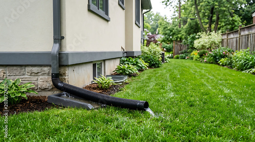Downspout extension directing ra… isolated on a clean white background