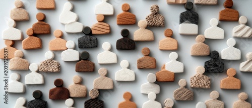 Abstract textured people shapes form a diverse global community. Many unique individuals represent audience connection, social groups, and marketing outreach.