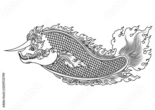 The outline of the Ananta fish in Thai painting.