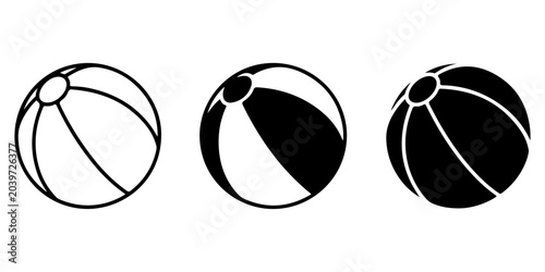 Φωτογραφία Beach ball silhouette and outline icon collection with black and white inflatabl