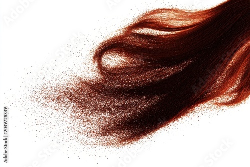 Flowing strands of rich auburn hair creating a mesmerizing effect against a white background.