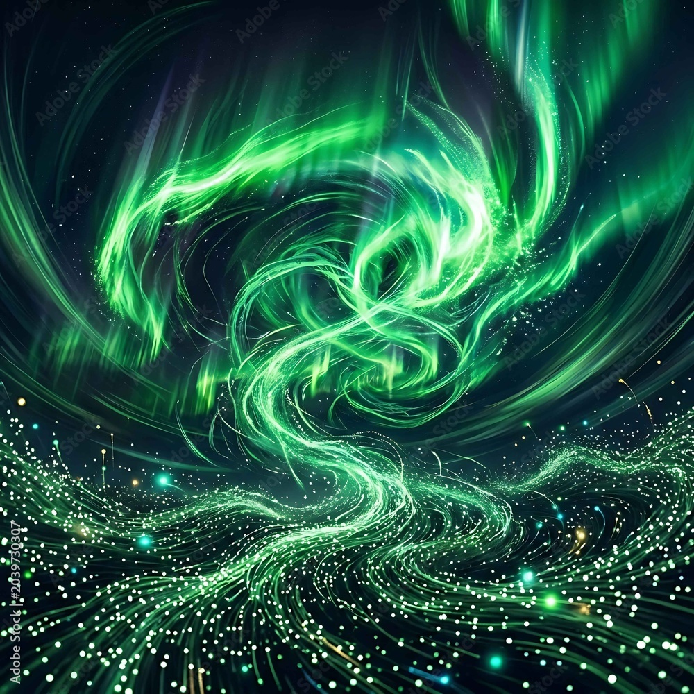 Fototapeta premium Green Swirling Light Trails