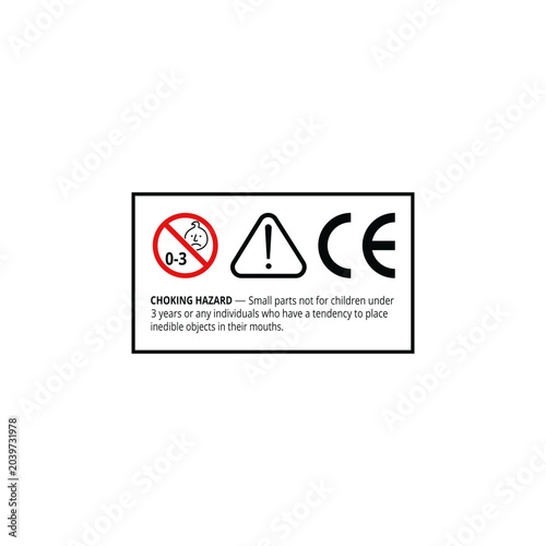 Choking Hazard Warning Label with CE Mark for Children Under Three Product Safety Compliance and European Market Regulatory Packaging