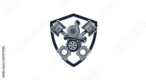 Bild auf Leinwand Automotive Turbocharger Engine Parts Shield Emblem Design