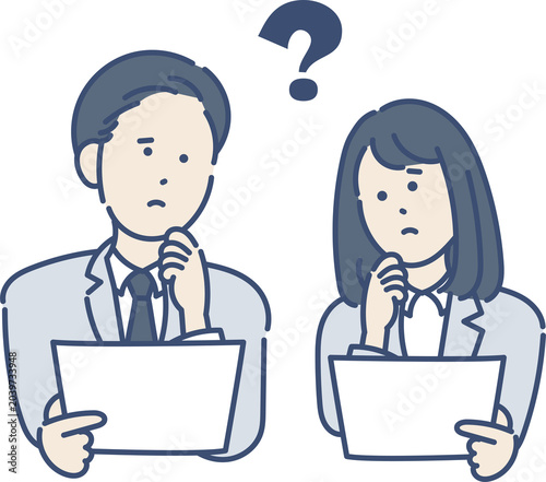 書類を持つビジネスパーソンとクエスチョンマークのイラスト