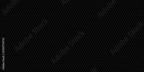 Black Hexagon Honeycomb Background Pattern. Seamless Abstract Dark Carbon Fiber Texture Backdrop for Technology, Gaming, Automotive, Luxury Branding, Presentation, and Modern Graphic Design.