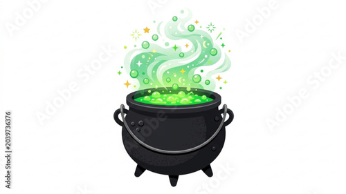 Fotografía Black Halloween cauldron with green witches brew cartoon vector design