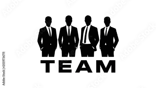 Four business professionals standing together representing teamwork concept illustration
