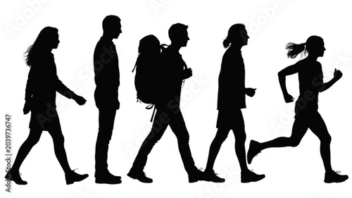 Silhouettes of people walking and running at different speeds