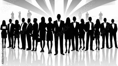 Group of professional business people standing together in formal attire