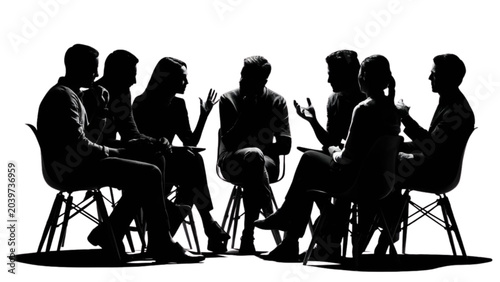 Group of people sitting together in discussion meeting around table