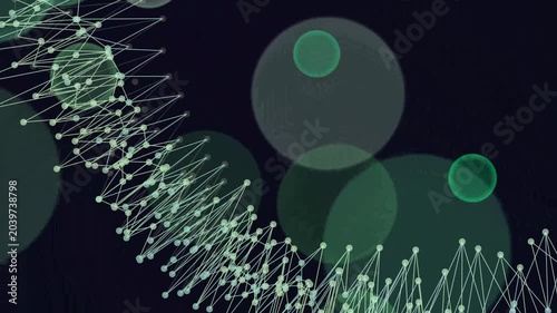 Dark background with green network connections and nodes visualization