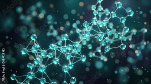 Foto Abstract image of molecular structure with glowing interconnected spheres, showcasing science and technology concepts