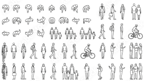 Human Figure Top View CAD Block Collection with Walking Standing and Grouped People Plan View Symbols
